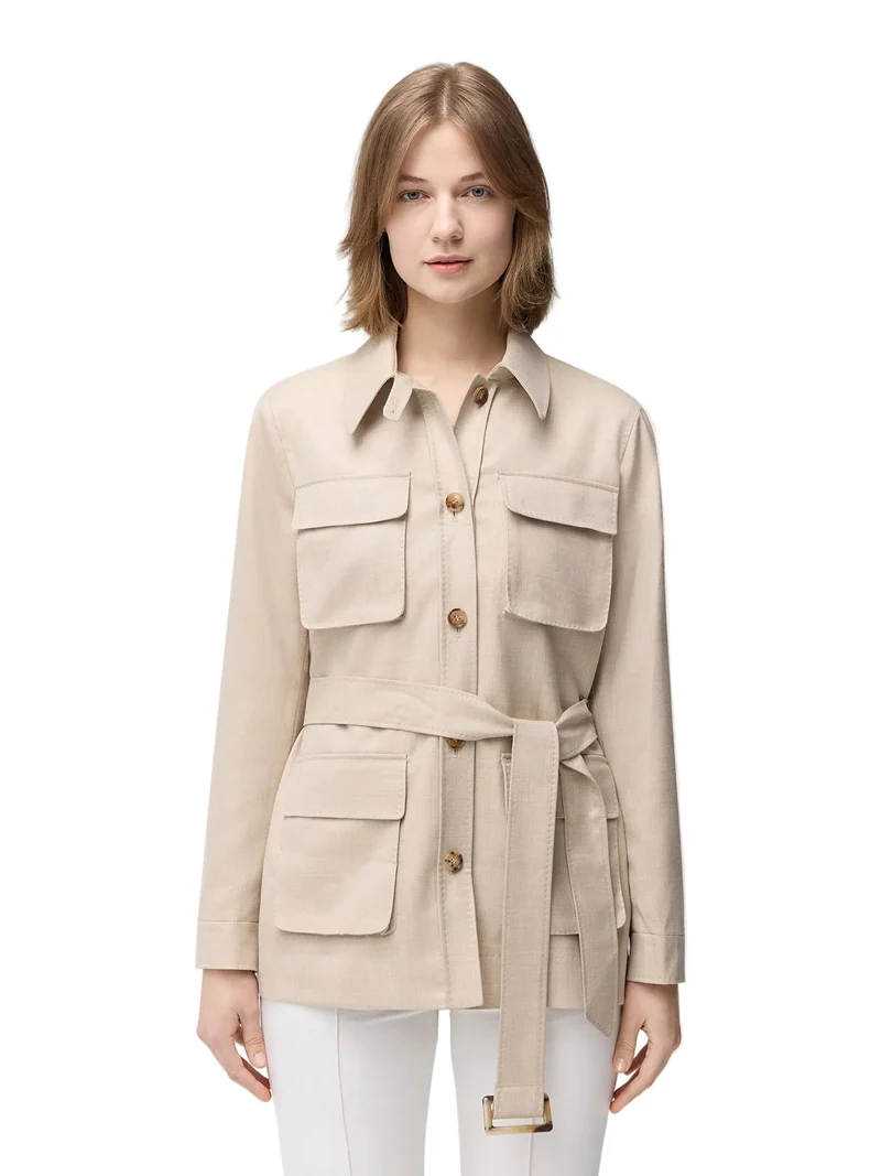 Natural Color Belted Cashmere Safari Jacket