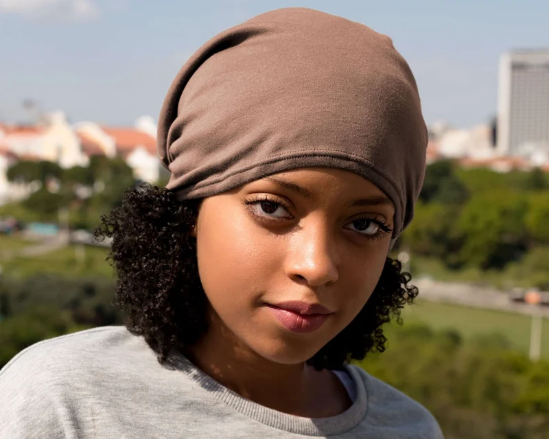 Satin Lined Beanie for Women and Men - Soft and Warm Beanie with Satin Lining to Protect Hair in Mocha Mousse