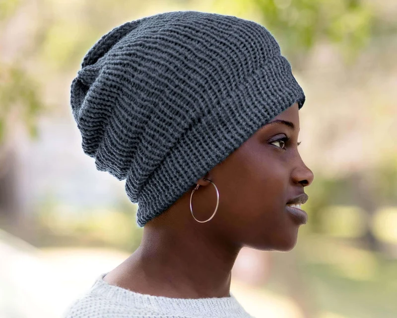Satin Lined Knit Beanie Denim Blue
