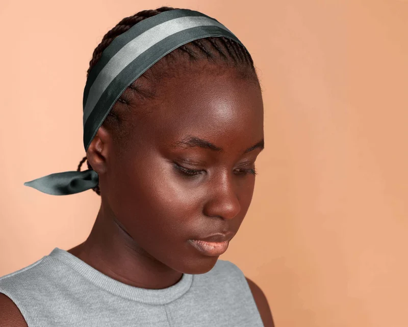 Double-Sided Graphite Silk Twill Skinny Scarf