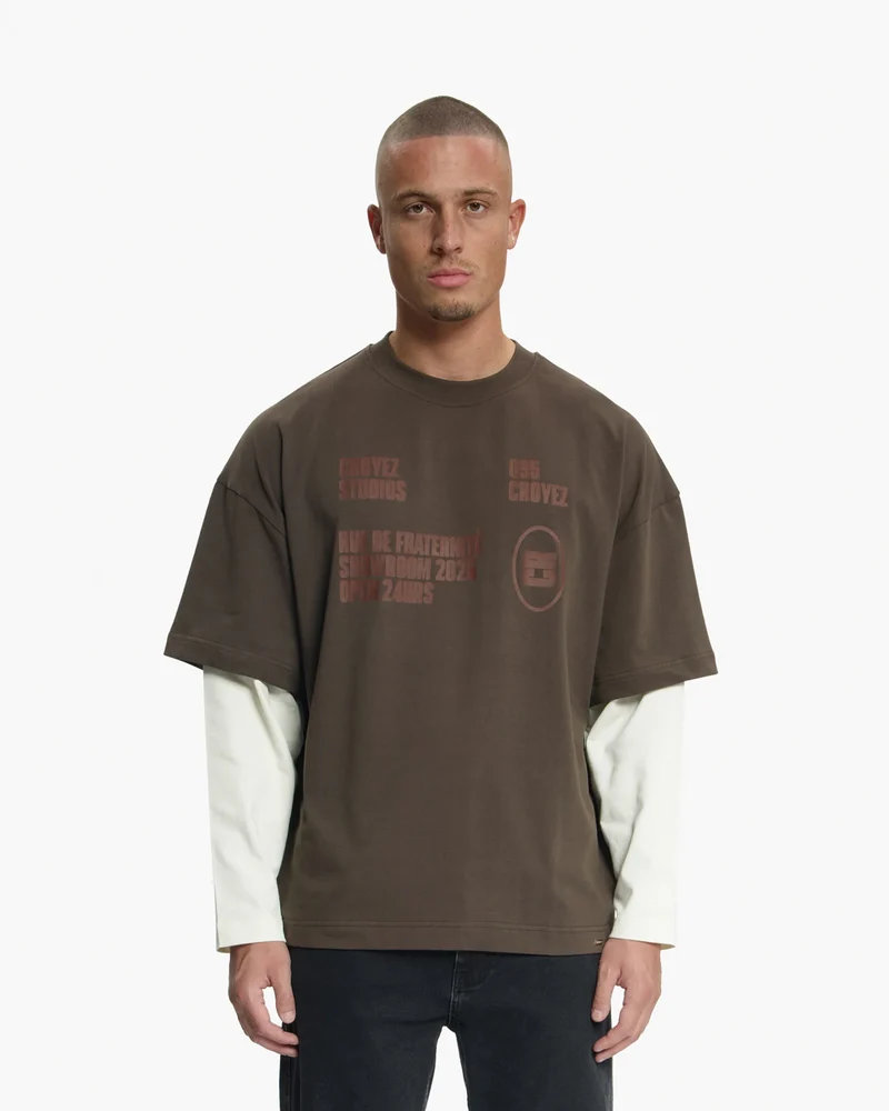 CROYEZ T-SHIRT SHOWROOM DOUBLE SLEEVE T-SHIRT BRUIN