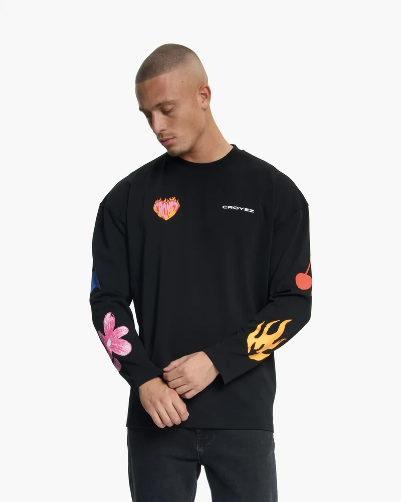 CROYEZ T-SHIRT SKETCHED LONGSLEEVES T-SHIRT ZWART