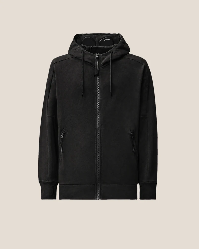 CP COMPANY JOGGING TOP DIAGONAL RAISED FLEECE GOGGLE ZIP ZWART