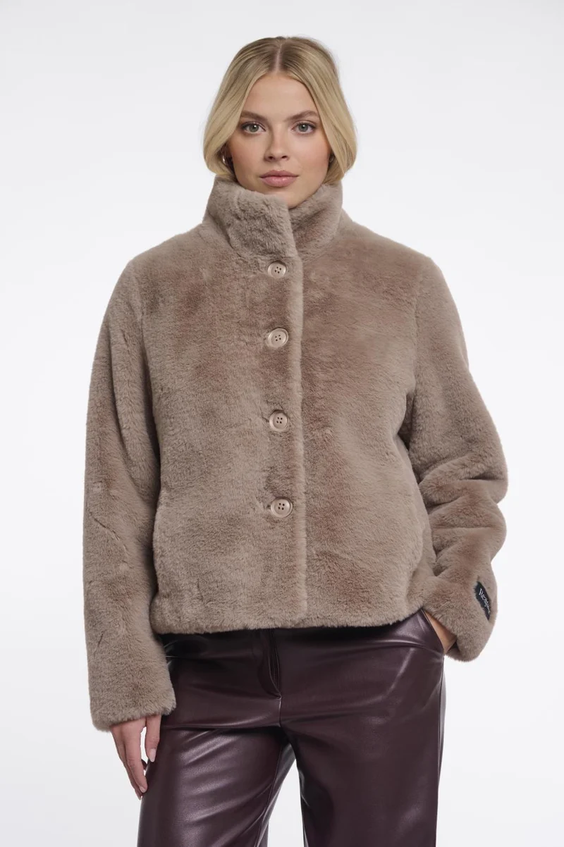 Single breasted faux fur jacke