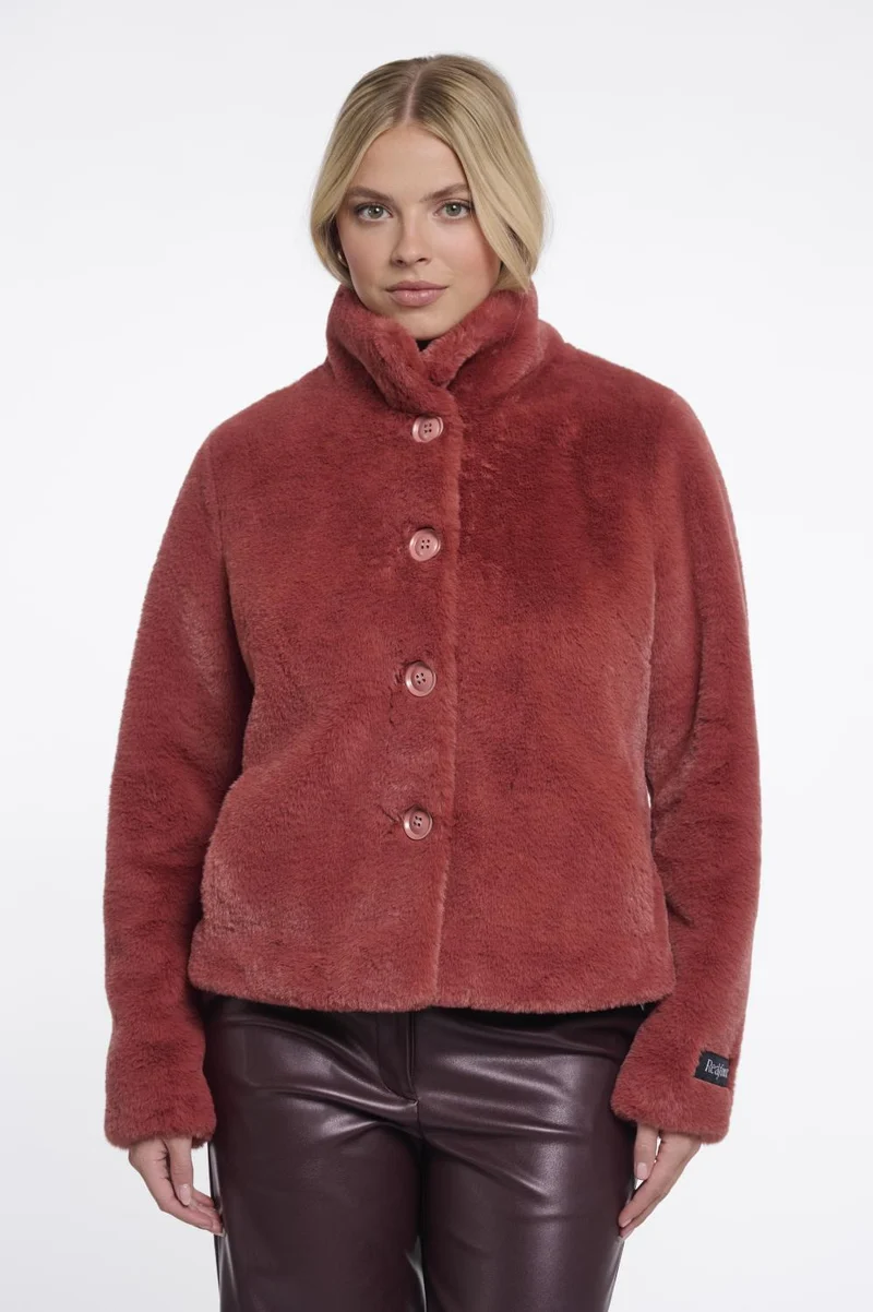 Single breasted faux fur jacke