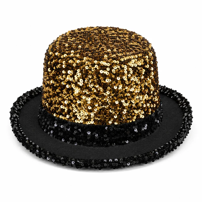Hoed met pailletten goud/zwart