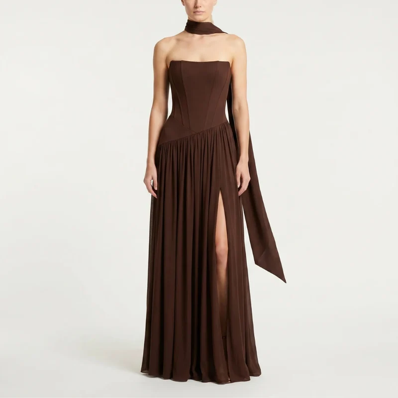 Gestructureerde maxi-jurk met corsetlijf