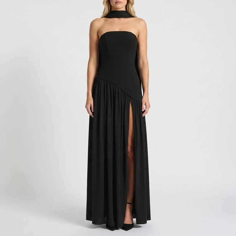 Vloerlange maxi-jurk met drapering
