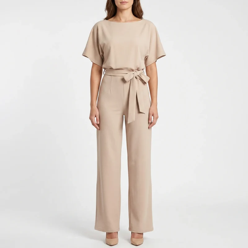 Jumpsuit met wijde pijpen en korte mouwen