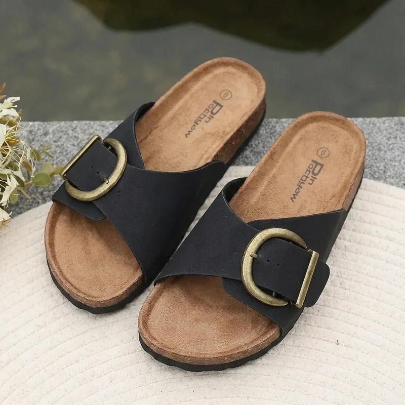 Open slipper met gesp