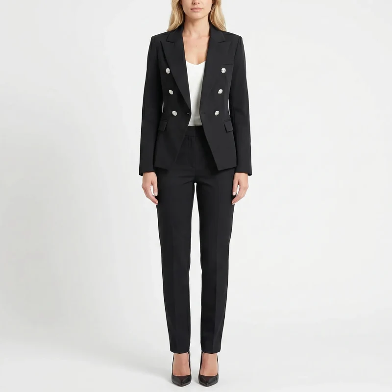 Dubbelgebreide set met blazer en broek