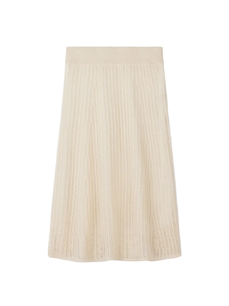 Natural Color Ajour Knit Cashmere Skirt