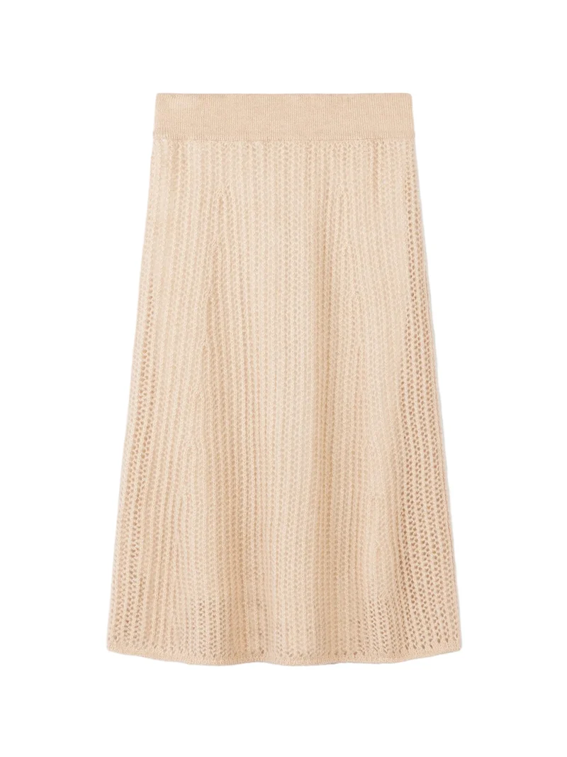 Natural Color Ajour Knit Cashmere Skirt
