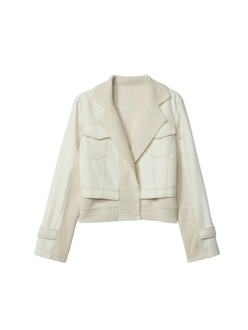 Natural Color Cashmere Knit and Sew Cropped Jacket