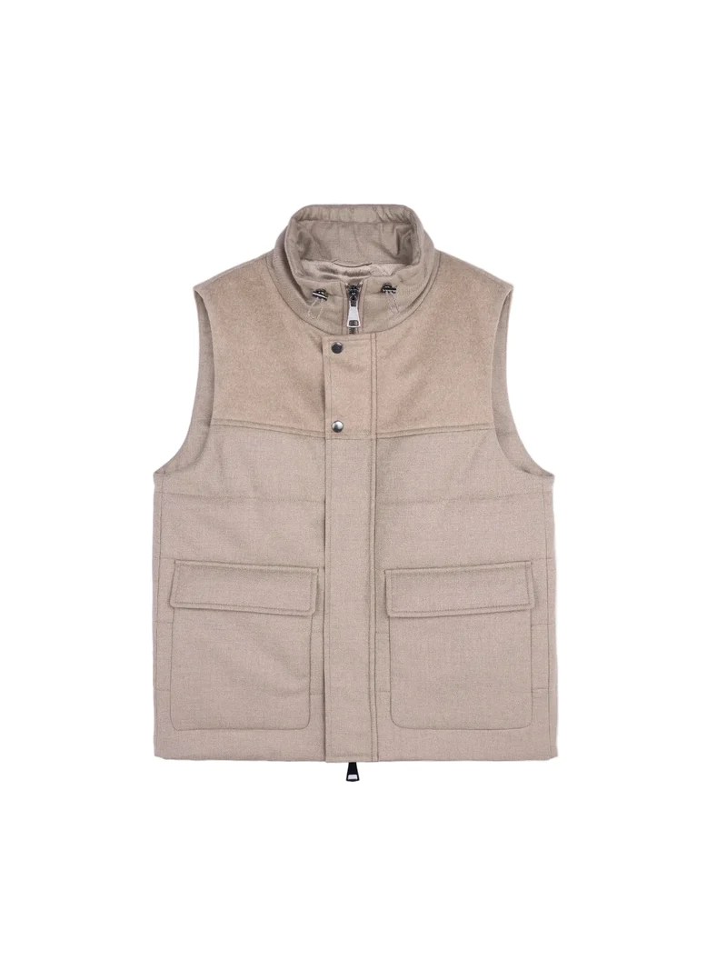 Natural Color Drawstring Collar Cashmere Vest