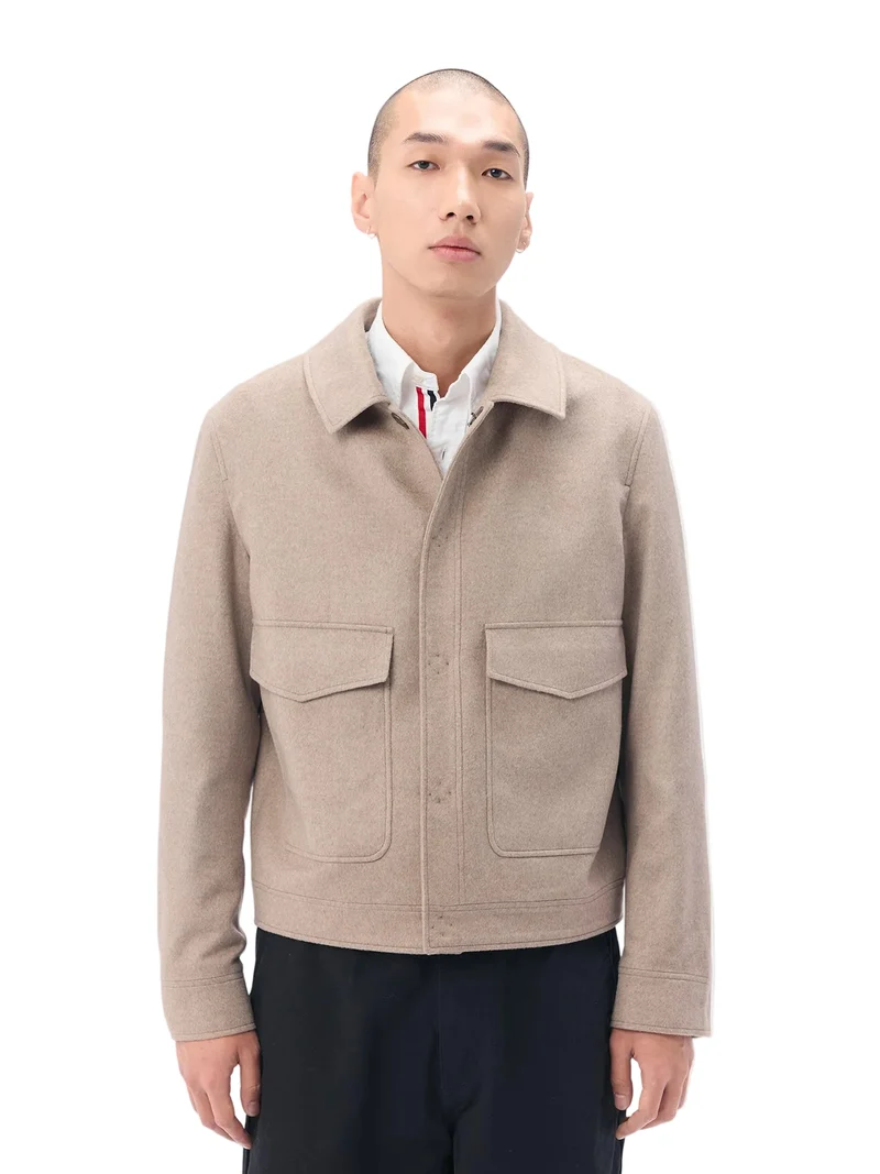 Natural Color Snap Front Cashmere Jacket