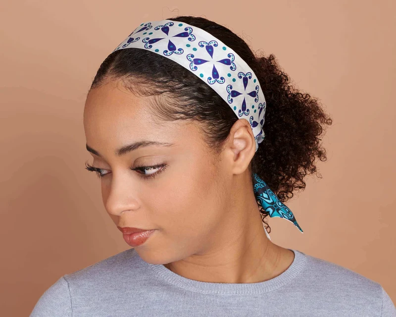 Double-Sided Portuguese Tiles Print Silk Twill Skinny Scarf