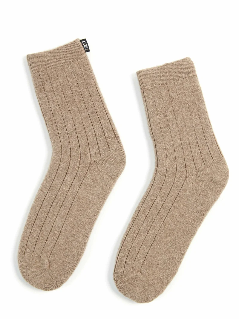 Natural Color Cashmere Unisex Trim Knit Bed Socks