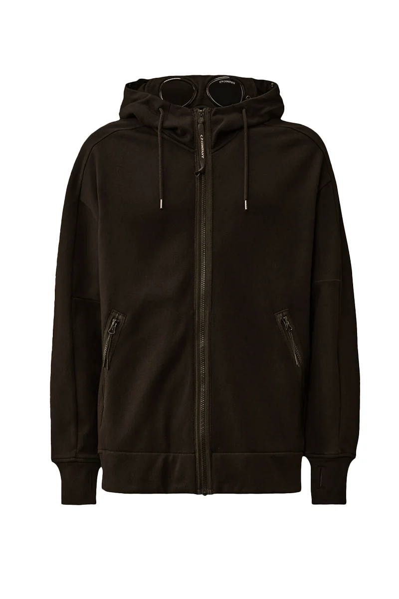 CP COMPANY JOGGING TOP GOOGLE ZIPPED HOODED SWEAT ZWART