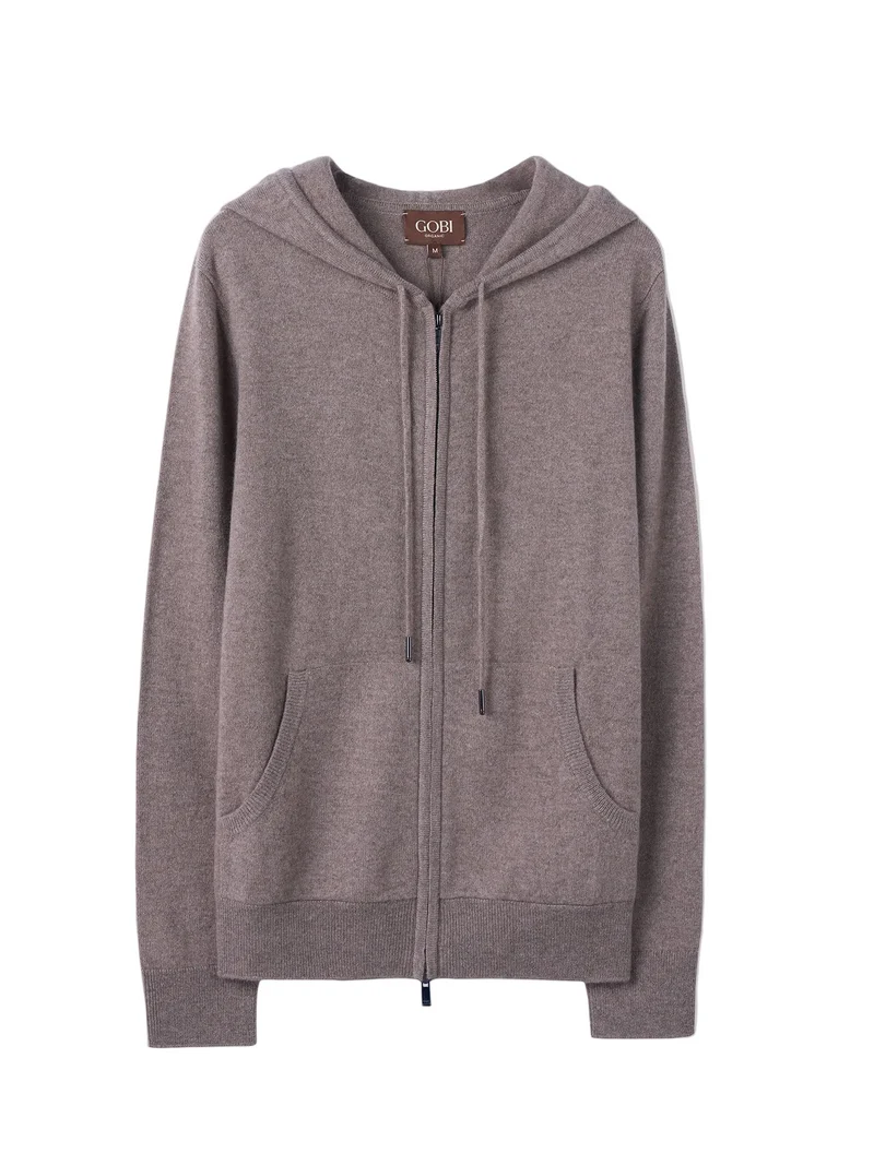 Natural Color Woman Zipper Hoodie with Smiley Pocket