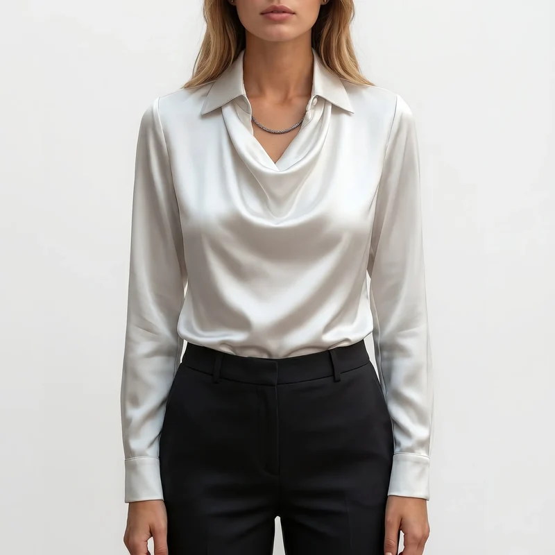 Blouse met lange mouwen en watervalkraag