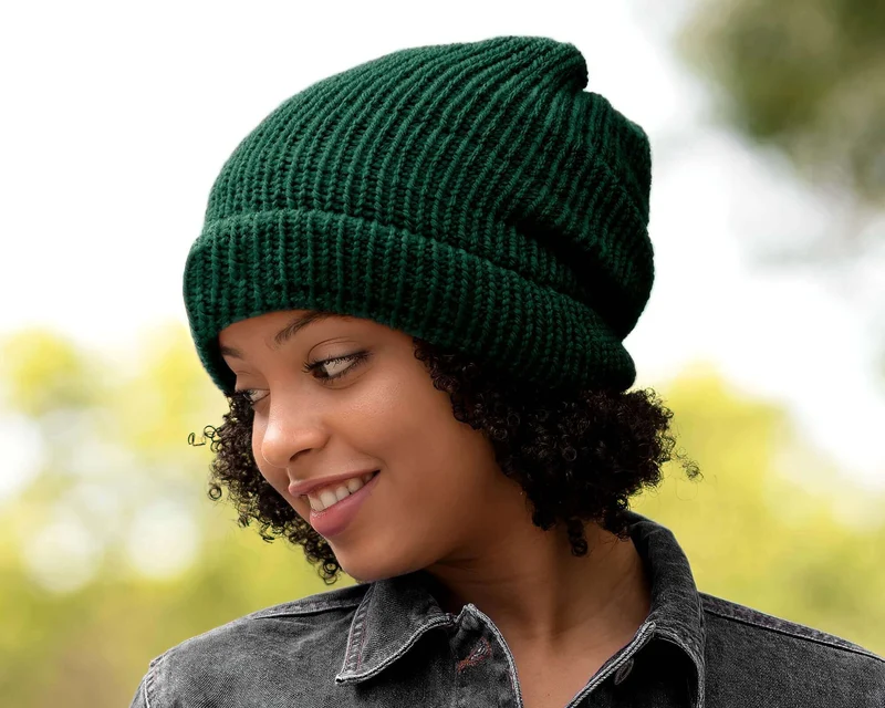 Emerald Green Satin Lined Knit Beanie