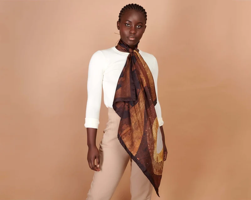 Silk Twill Scarf Pangolin Brown, Beige