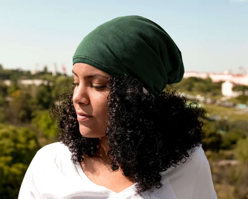 Satin Lined Beanie for Women and Men - Soft and Warm Beanie with Satin Lining to Protect Hair in Dark Green