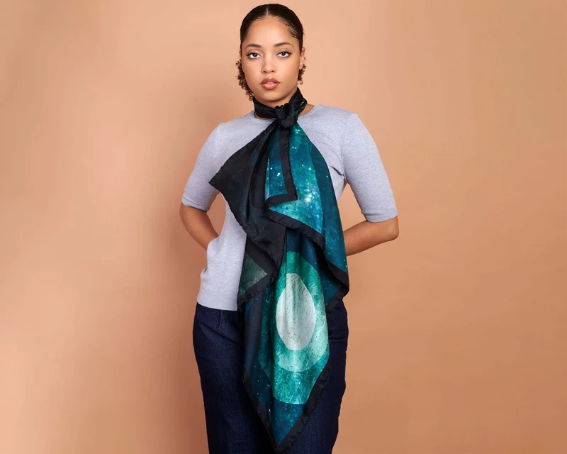 Silk Twill Scarf Pangolin Teal and Indigo Blue