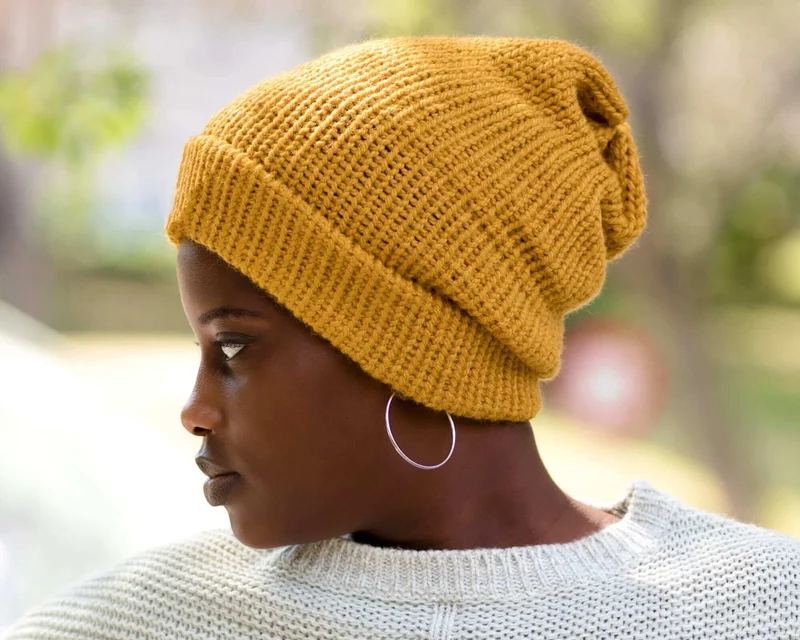 Satin Lined Knit Beanie Honeycomb Yellow