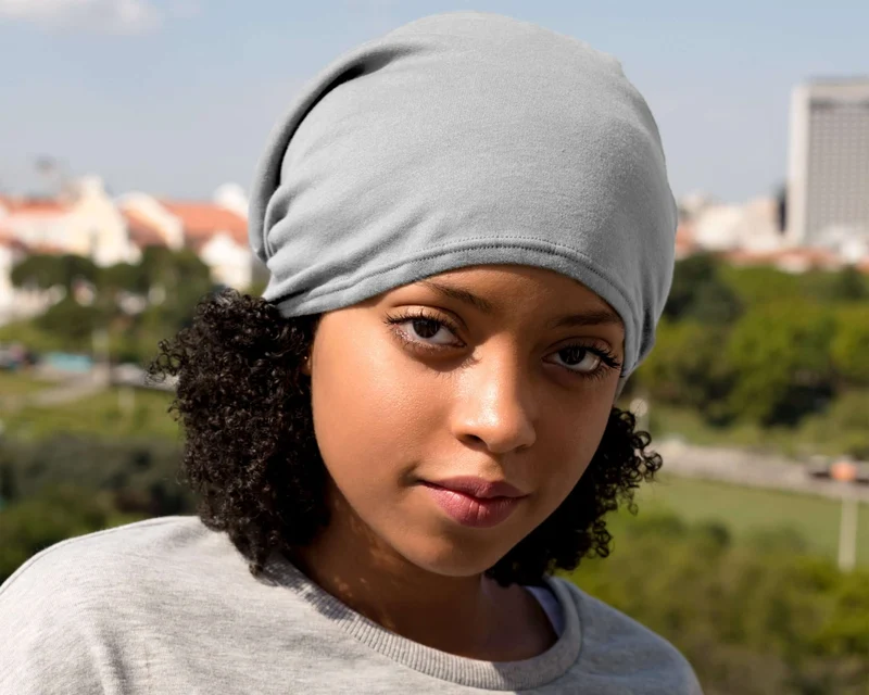 Satin-Lined Beanie for Women and Men - Soft and Warm Beanie with Satin Lining to Protect Hair in gray