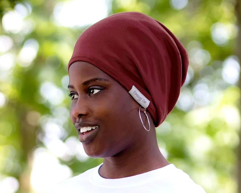 Satin-Lined Beanie for Women and Men - Soft and Warm Beanie with Satin Lining to Protect Hair, Burgundy Red