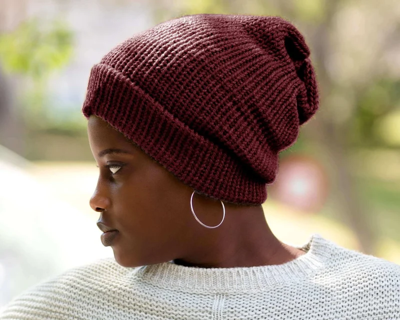 Satin Lined Knit Beanie - Hair Protecting Winter Hat - Red Burgundy