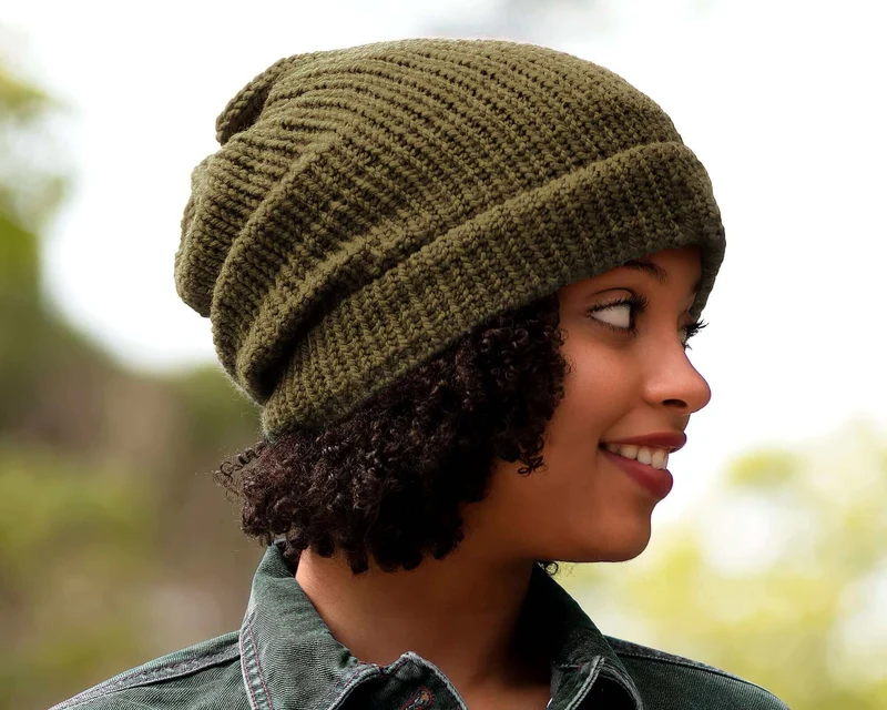 Satin Lined Knit Beanie Olive Khaki