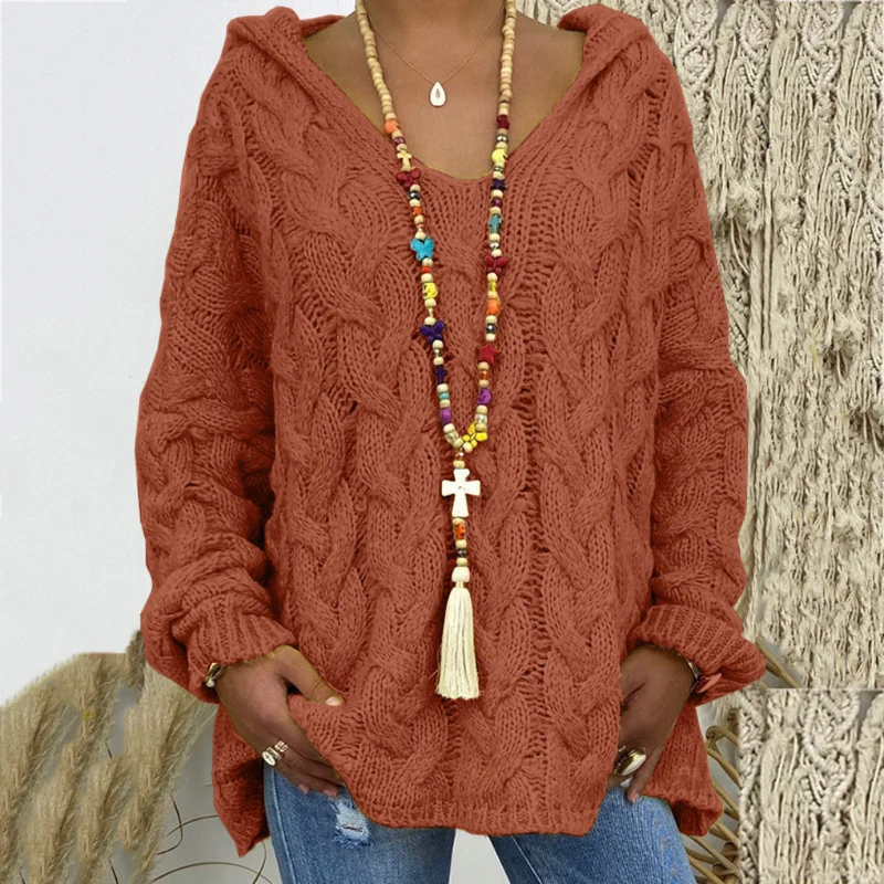 Oversized kabelgebreide trui met V-hals voor dames