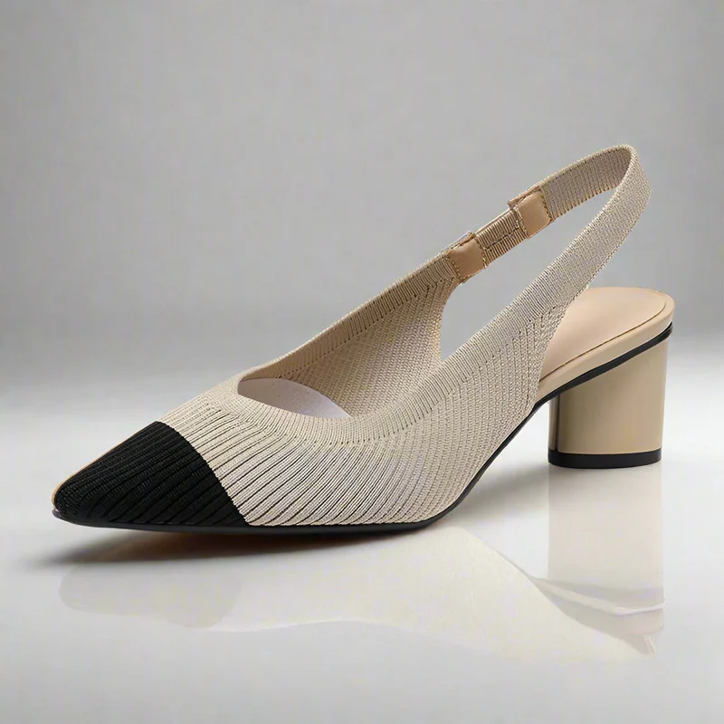 Slingbackpumps met spitse neus en lage blokhak