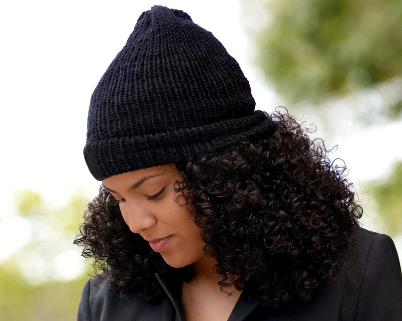 Satin Lined Knit Beanie in Black