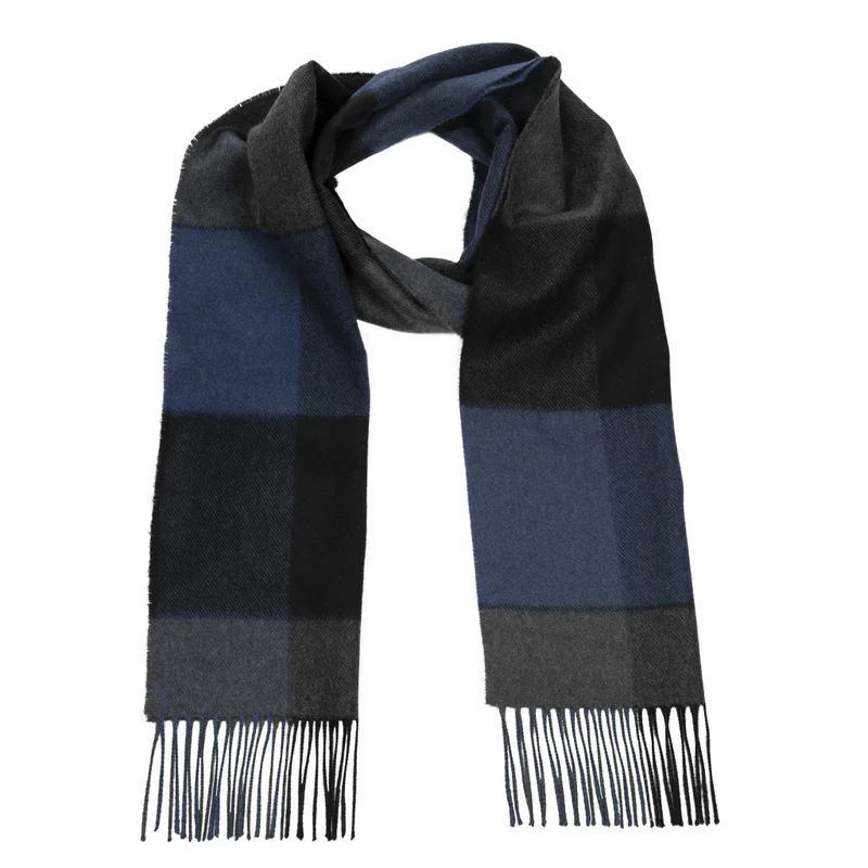 Merino Wollen Sjaal | Black Grey Geblokt