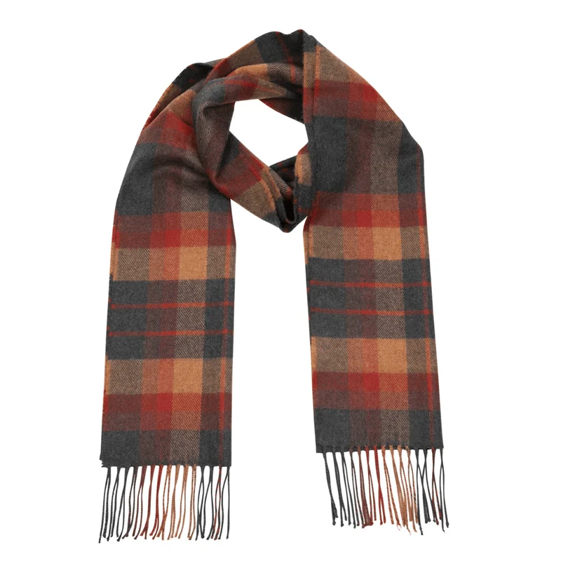 Merino Wollen Sjaal | Orange Charcoal Geblokt
