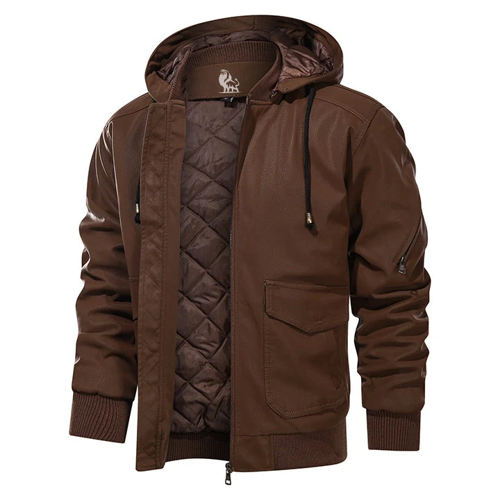 Heren Lederjack Met Afneembare Capuchon