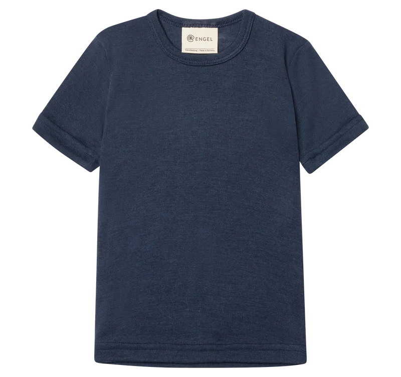 Engel Natur - Wol/Zijde Kinder Shirt Korte Mouw - Marine