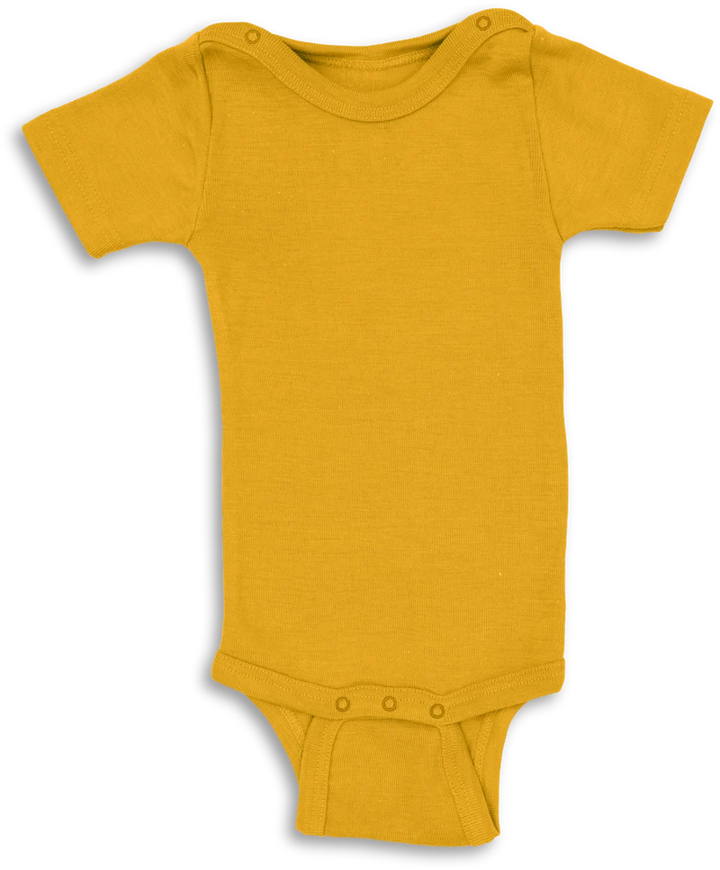 Engel Natur - Wol/Zijde Baby Romper Korte Mouw met Drukknopen - Saffraan