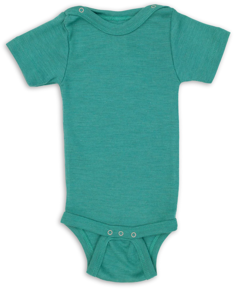 Engel Natur - Wol/Zijde Baby Romper Korte Mouw met Drukknopen - IJsvogelblauw