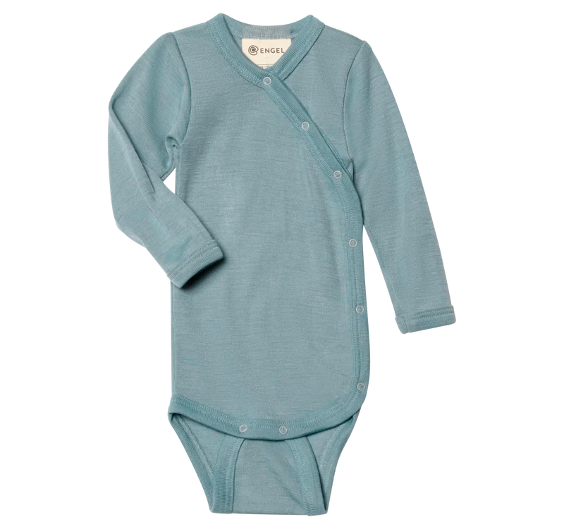 Engel Natur - Wol/Zijde Baby Overslag Romper Lange Mouw - Bergblauw
