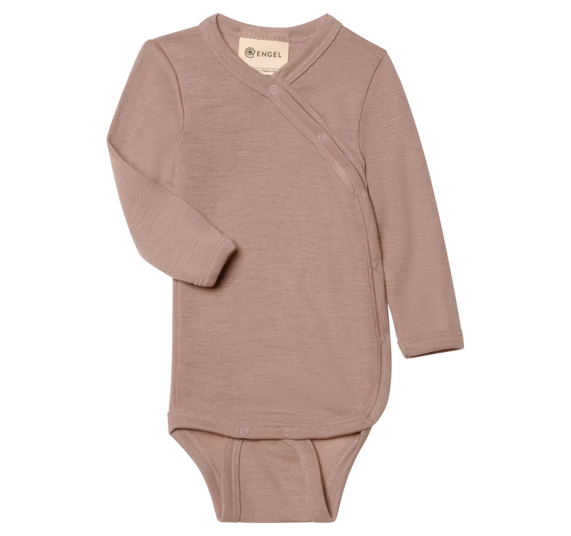 Engel Natur - Wol/Zijde Baby Overslag Romper Lange Mouw - Oudroze