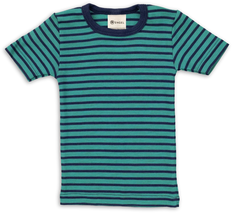 Engel Natur - Wol/Zijde Kinder Shirt Korte Mouw - IJsvogelblauw/Marine