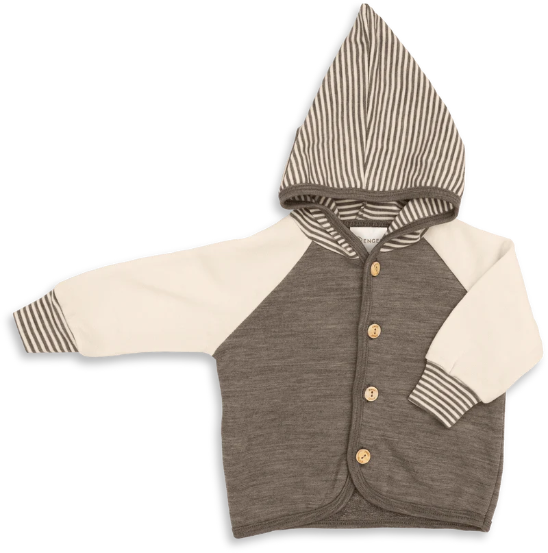 Engel Natur - Wol Baby Capuchonvest met Houten Knopen - Walnoot Mélange