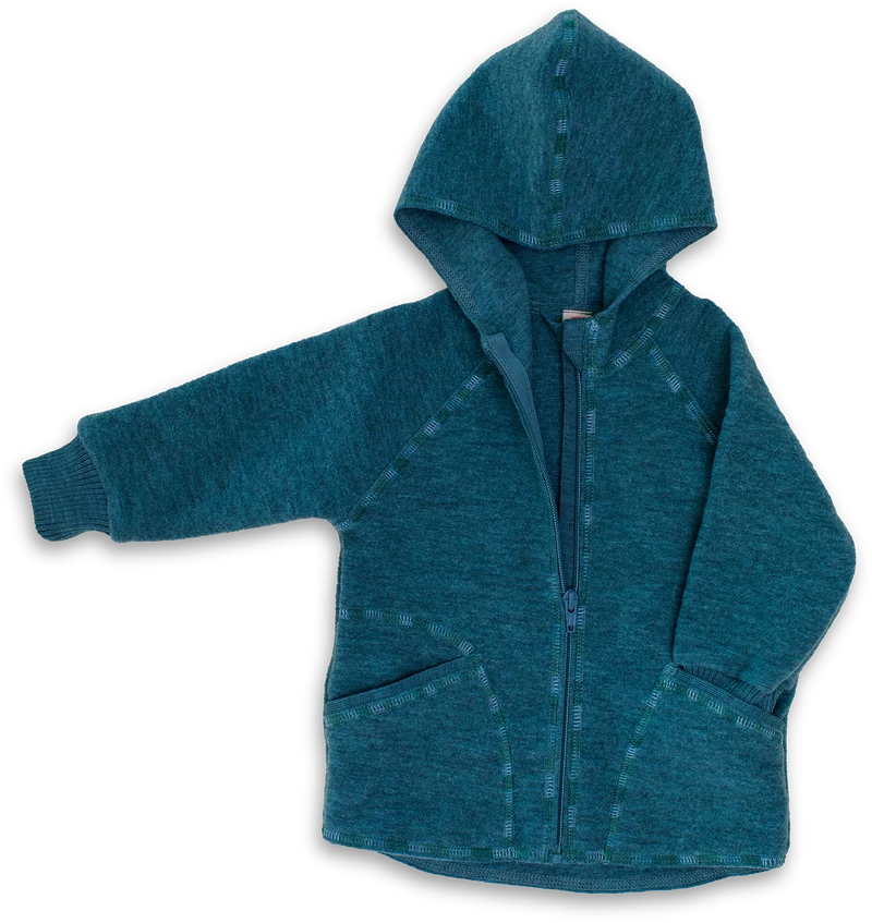 Engel Natur - Wol Baby Capuchonvest met Rits - Pacifisch Blauw Mélange