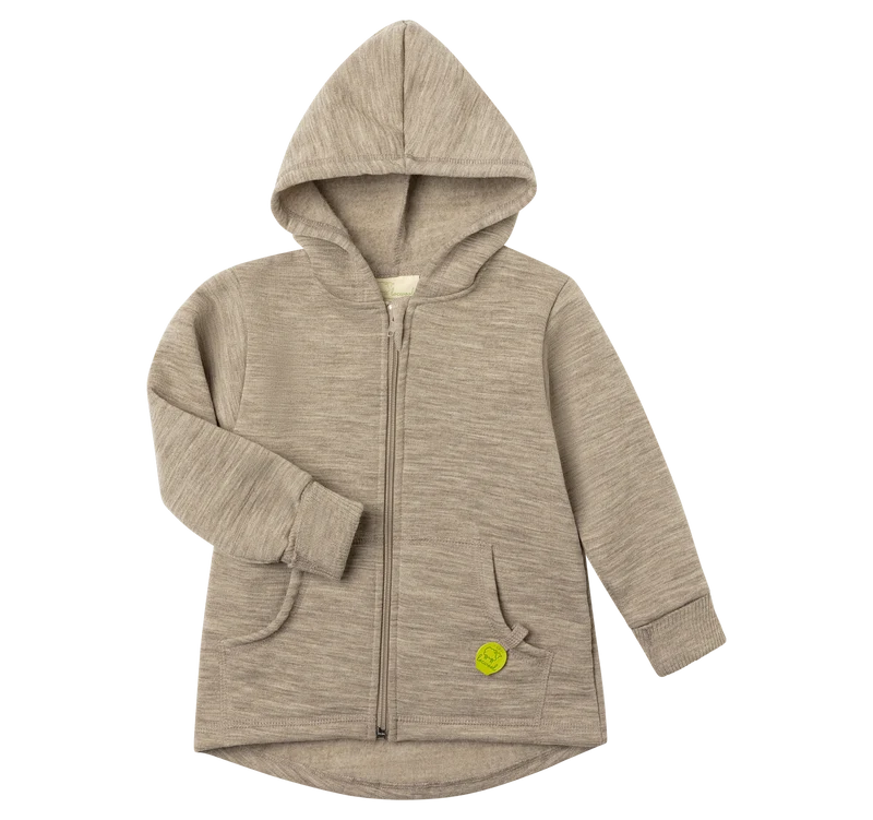 Engel Natur - Wol Kinder Capuchonvest met Rits - Berk Mélange