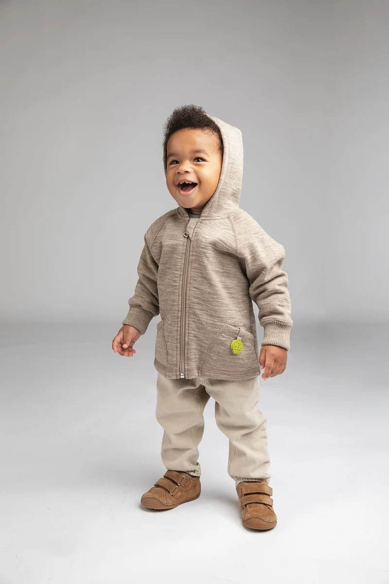 Engel Natur - Wol Baby Capuchonvest met Rits - Berk Mélange